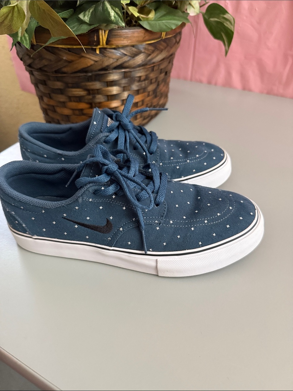 Nike Kids Navy Blue Canvas Sneakers with White Star Print